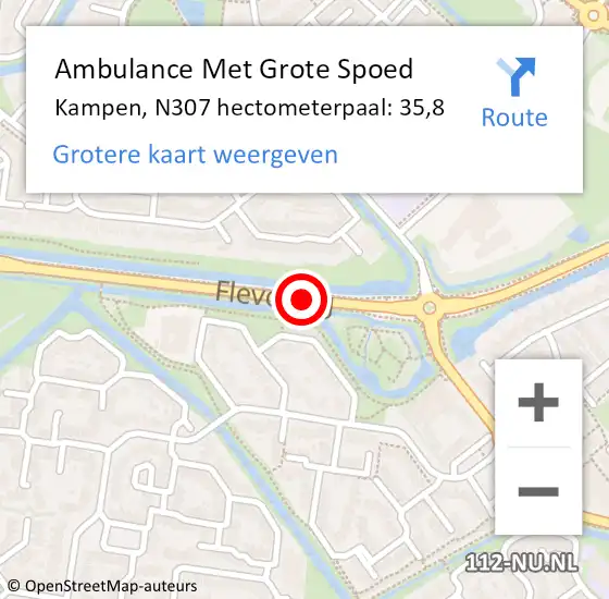 Locatie op kaart van de 112 melding: Ambulance Met Grote Spoed Naar Kampen, N307 hectometerpaal: 35,8 op 19 juni 2021 12:21