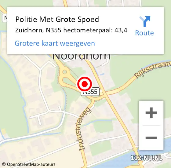 Locatie op kaart van de 112 melding: Politie Met Grote Spoed Naar Zuidhorn, N355 hectometerpaal: 43,4 op 19 juni 2021 12:48