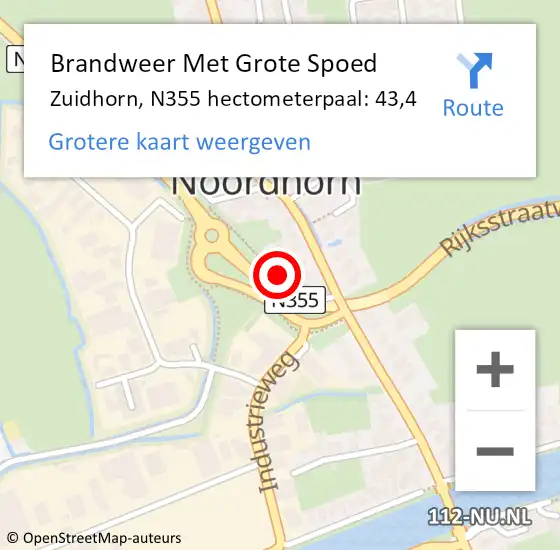 Locatie op kaart van de 112 melding: Brandweer Met Grote Spoed Naar Zuidhorn, N355 hectometerpaal: 43,4 op 19 juni 2021 12:49