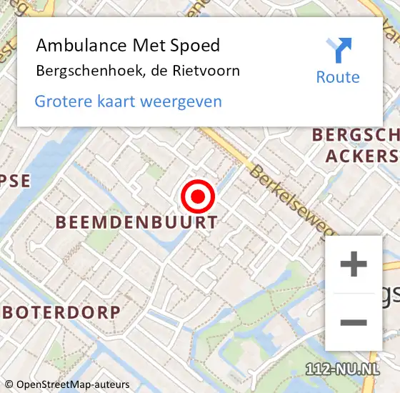 Locatie op kaart van de 112 melding: Ambulance Met Spoed Naar Bergschenhoek, de Rietvoorn op 19 juni 2021 13:23