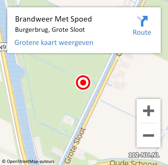 Locatie op kaart van de 112 melding: Brandweer Met Spoed Naar Burgerbrug, Grote Sloot op 19 juni 2021 13:34