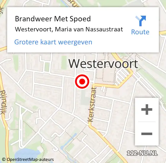 Locatie op kaart van de 112 melding: Brandweer Met Spoed Naar Westervoort, Maria van Nassaustraat op 19 juni 2021 13:47