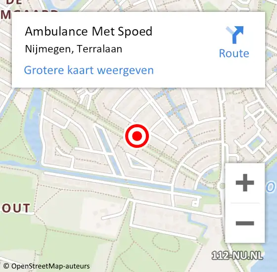 Locatie op kaart van de 112 melding: Ambulance Met Spoed Naar Nijmegen, Terralaan op 19 juni 2021 14:09