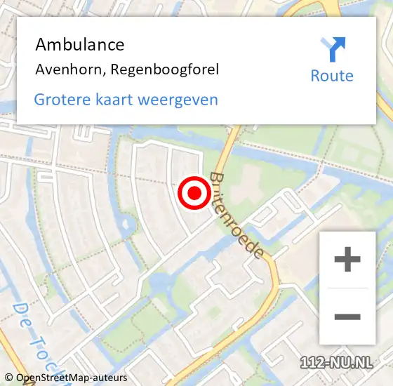 Locatie op kaart van de 112 melding: Ambulance Avenhorn, Regenboogforel op 19 juni 2021 14:17