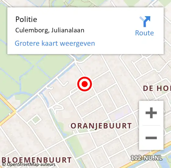 Locatie op kaart van de 112 melding: Politie Culemborg, Julianalaan op 19 juni 2021 14:22