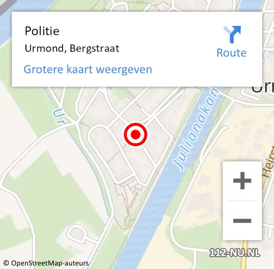 Locatie op kaart van de 112 melding: Politie Urmond, Bergstraat op 19 juni 2021 15:01