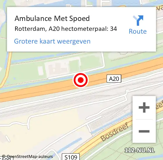 Locatie op kaart van de 112 melding: Ambulance Met Spoed Naar Rotterdam, A20 hectometerpaal: 34 op 19 juni 2021 15:10