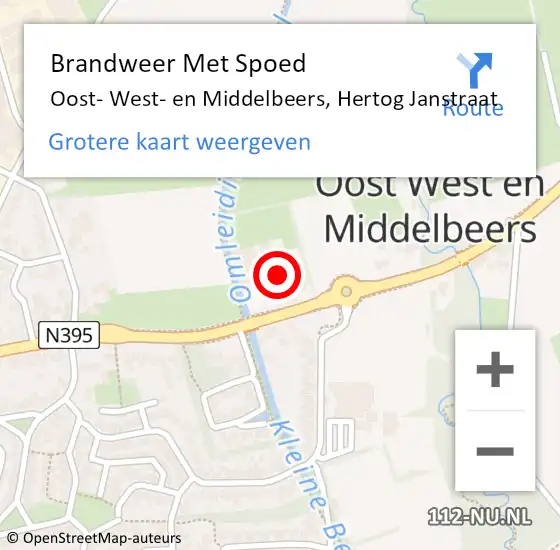 Locatie op kaart van de 112 melding: Brandweer Met Spoed Naar Oost- West- en Middelbeers, Hertog Janstraat op 19 juni 2021 15:15