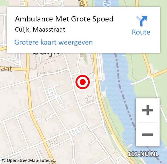 Locatie op kaart van de 112 melding: Ambulance Met Grote Spoed Naar Cuijk, Maasstraat op 19 juni 2021 16:25