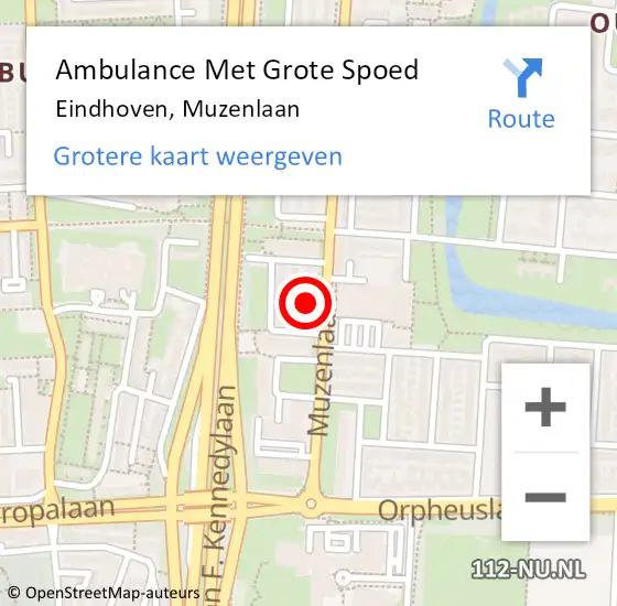 Locatie op kaart van de 112 melding: Ambulance Met Grote Spoed Naar Eindhoven, Muzenlaan op 19 juni 2021 16:47
