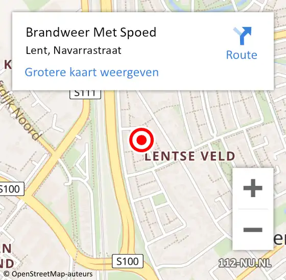 Locatie op kaart van de 112 melding: Brandweer Met Spoed Naar Lent, Navarrastraat op 19 juni 2021 16:58