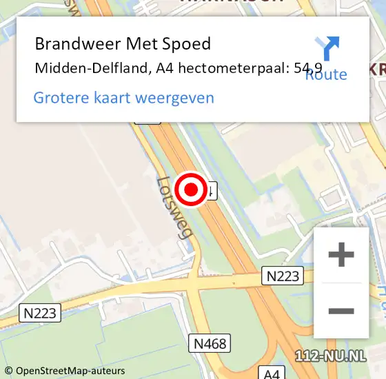 Locatie op kaart van de 112 melding: Brandweer Met Spoed Naar Midden-Delfland, A4 hectometerpaal: 54,9 op 19 juni 2021 17:24