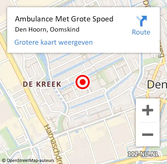 Locatie op kaart van de 112 melding: Ambulance Met Grote Spoed Naar Den Hoorn, Oomskind op 19 juni 2021 17:48