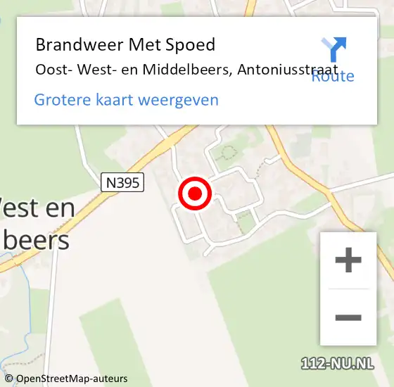 Locatie op kaart van de 112 melding: Brandweer Met Spoed Naar Oost- West- en Middelbeers, Antoniusstraat op 19 juni 2021 18:08