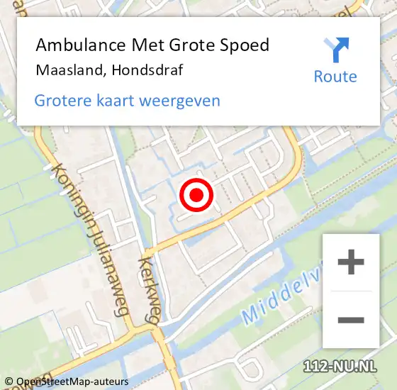 Locatie op kaart van de 112 melding: Ambulance Met Grote Spoed Naar Maasland, Hondsdraf op 19 juni 2021 18:13