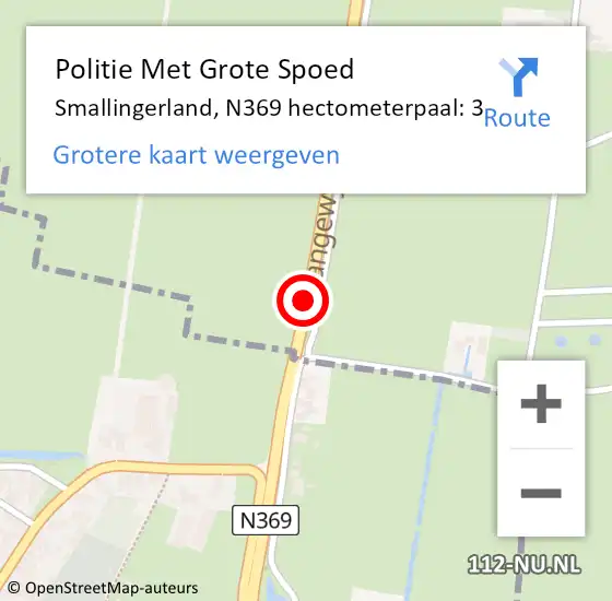 Locatie op kaart van de 112 melding: Politie Met Grote Spoed Naar Smallingerland, N369 hectometerpaal: 3 op 19 juni 2021 18:16