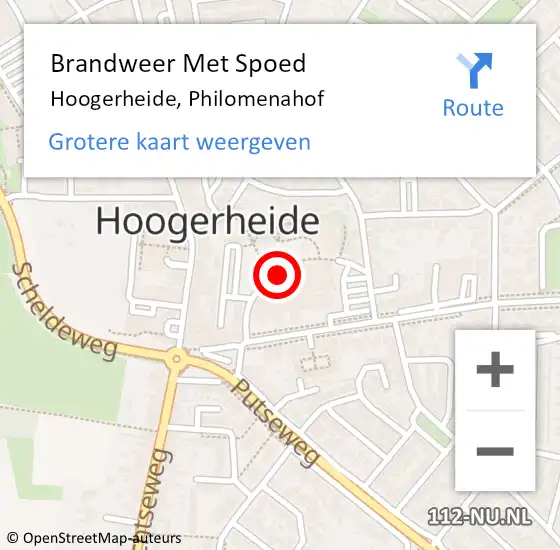 Locatie op kaart van de 112 melding: Brandweer Met Spoed Naar Hoogerheide, Philomenahof op 19 juni 2021 18:36