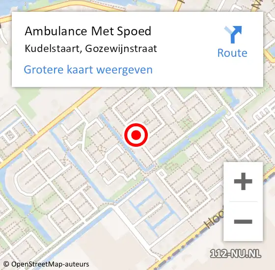 Locatie op kaart van de 112 melding: Ambulance Met Spoed Naar Kudelstaart, Gozewijnstraat op 19 juni 2021 18:39