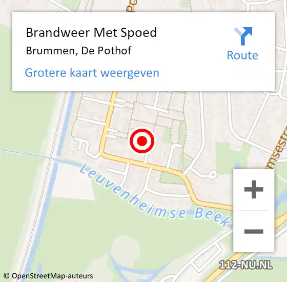 Locatie op kaart van de 112 melding: Brandweer Met Spoed Naar Brummen, De Pothof op 19 juni 2021 18:55