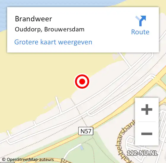 Locatie op kaart van de 112 melding: Brandweer Ouddorp, Brouwersdam op 19 juni 2021 18:57