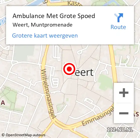 Locatie op kaart van de 112 melding: Ambulance Met Grote Spoed Naar Weert, Muntpromenade op 19 juni 2021 19:54