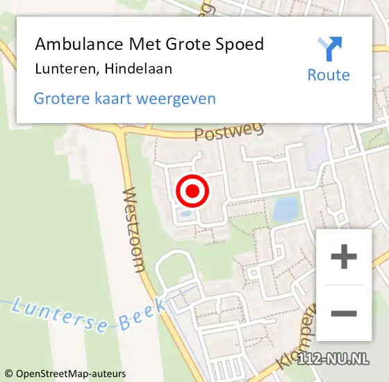 Locatie op kaart van de 112 melding: Ambulance Met Grote Spoed Naar Lunteren, Hindelaan op 19 juni 2021 20:11