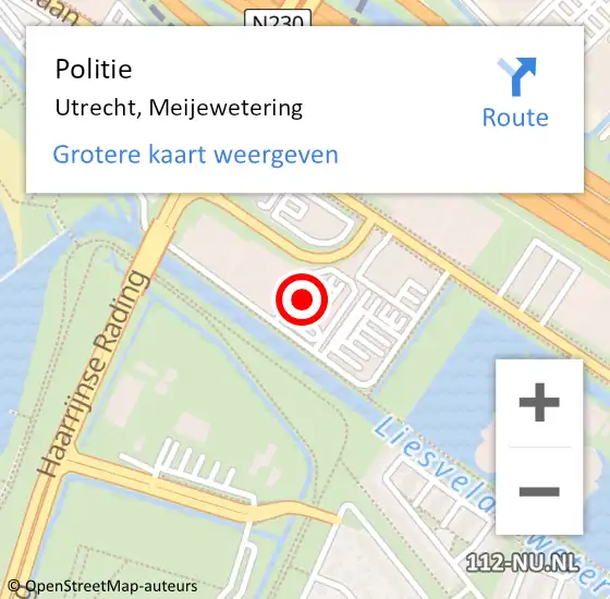 Locatie op kaart van de 112 melding: Politie Utrecht, Meijewetering op 19 juni 2021 21:04