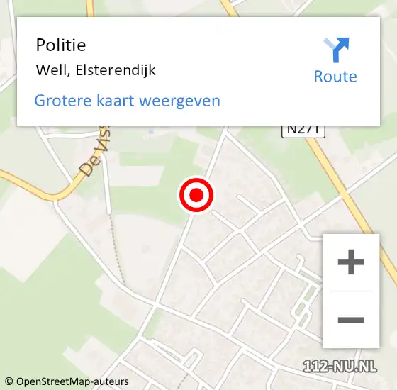 Locatie op kaart van de 112 melding: Politie Well, Elsterendijk op 19 juni 2021 21:24