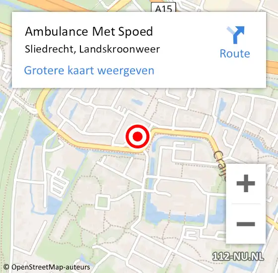 Locatie op kaart van de 112 melding: Ambulance Met Spoed Naar Sliedrecht, Landskroonweer op 19 juni 2021 21:40