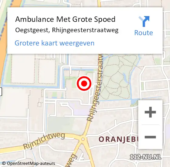 Locatie op kaart van de 112 melding: Ambulance Met Grote Spoed Naar Oegstgeest, Rhijngeesterstraatweg op 19 juni 2021 22:56