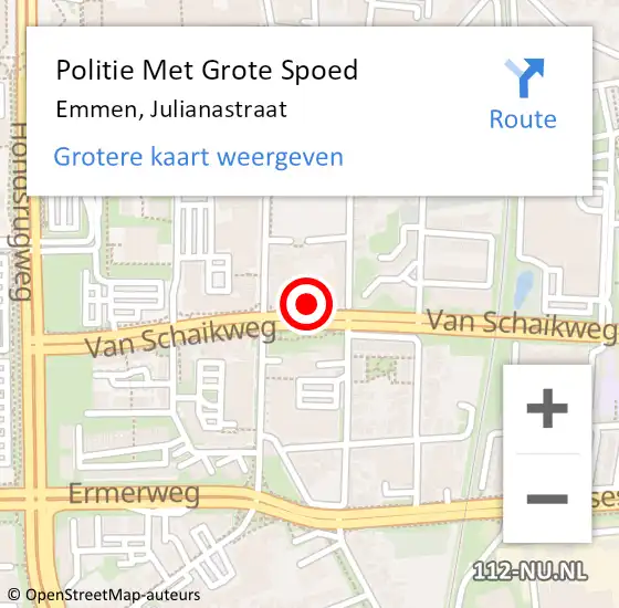 Locatie op kaart van de 112 melding: Politie Met Grote Spoed Naar Emmen, Julianastraat op 19 juni 2021 23:18