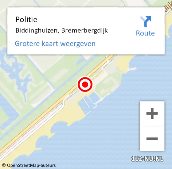 Locatie op kaart van de 112 melding: Politie Biddinghuizen, Bremerbergdijk op 19 juni 2021 23:21