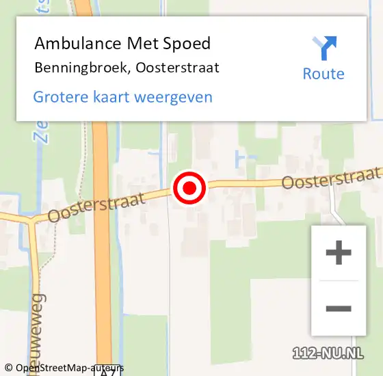 Locatie op kaart van de 112 melding: Ambulance Met Spoed Naar Benningbroek, Oosterstraat op 19 juni 2021 23:49