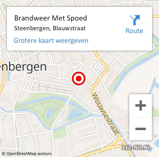 Locatie op kaart van de 112 melding: Brandweer Met Spoed Naar Steenbergen, Blauwstraat op 20 juni 2021 00:03