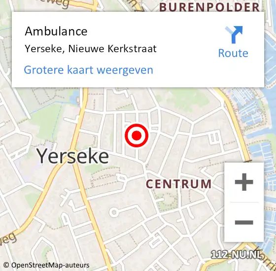 Locatie op kaart van de 112 melding: Ambulance Yerseke, Nieuwe Kerkstraat op 20 juni 2021 00:24