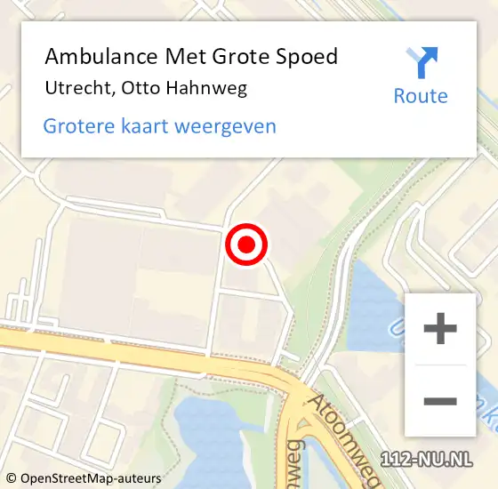 Locatie op kaart van de 112 melding: Ambulance Met Grote Spoed Naar Utrecht, Otto Hahnweg op 20 juni 2021 00:45