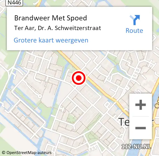 Locatie op kaart van de 112 melding: Brandweer Met Spoed Naar Ter Aar, Dr. A. Schweitzerstraat op 20 juni 2021 01:02