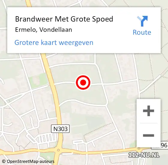 Locatie op kaart van de 112 melding: Brandweer Met Grote Spoed Naar Ermelo, Vondellaan op 20 juni 2021 01:23