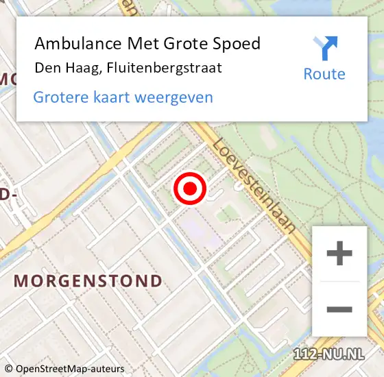 Locatie op kaart van de 112 melding: Ambulance Met Grote Spoed Naar Den Haag, Fluitenbergstraat op 20 juni 2021 01:36