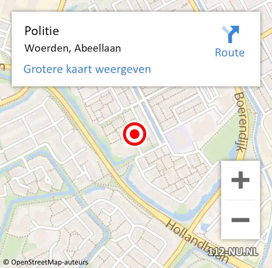 Locatie op kaart van de 112 melding: Politie Woerden, Abeellaan op 20 juni 2021 02:14