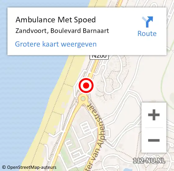 Locatie op kaart van de 112 melding: Ambulance Met Spoed Naar Zandvoort, Boulevard Barnaart op 20 juni 2021 02:19