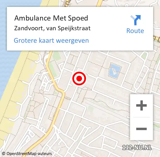 Locatie op kaart van de 112 melding: Ambulance Met Spoed Naar Zandvoort, van Speijkstraat op 20 juni 2021 02:59