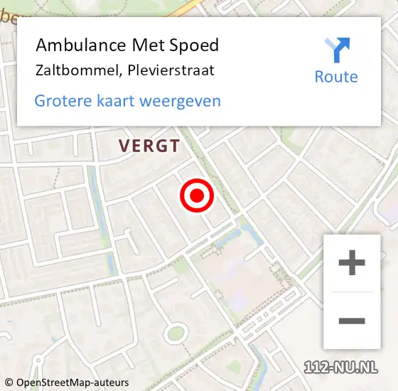 Locatie op kaart van de 112 melding: Ambulance Met Spoed Naar Zaltbommel, Plevierstraat op 20 juni 2021 03:44