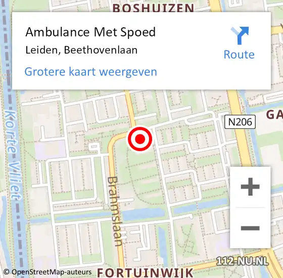 Locatie op kaart van de 112 melding: Ambulance Met Spoed Naar Leiden, Beethovenlaan op 20 juni 2021 05:00
