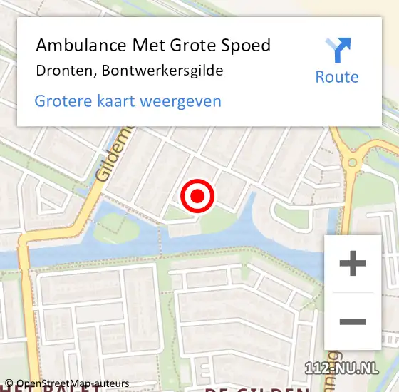 Locatie op kaart van de 112 melding: Ambulance Met Grote Spoed Naar Dronten, Bontwerkersgilde op 20 juni 2021 05:41