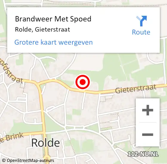 Locatie op kaart van de 112 melding: Brandweer Met Spoed Naar Rolde, Gieterstraat op 20 juni 2021 06:18