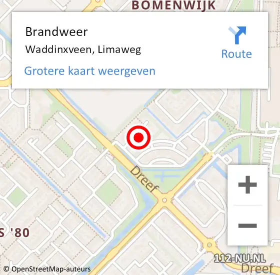 Locatie op kaart van de 112 melding: Brandweer Waddinxveen, Limaweg op 20 juni 2021 07:09