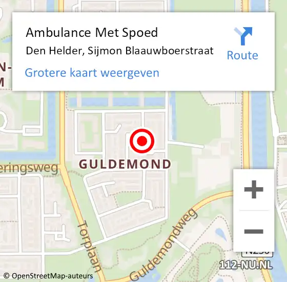 Locatie op kaart van de 112 melding: Ambulance Met Spoed Naar Den Helder, Sijmon Blaauwboerstraat op 20 juni 2021 07:24