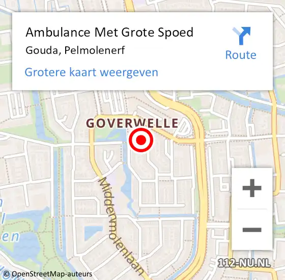 Locatie op kaart van de 112 melding: Ambulance Met Grote Spoed Naar Gouda, Pelmolenerf op 20 juni 2021 07:33