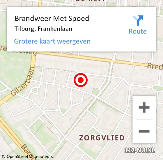 Locatie op kaart van de 112 melding: Brandweer Met Spoed Naar Tilburg, Frankenlaan op 20 juni 2021 08:00